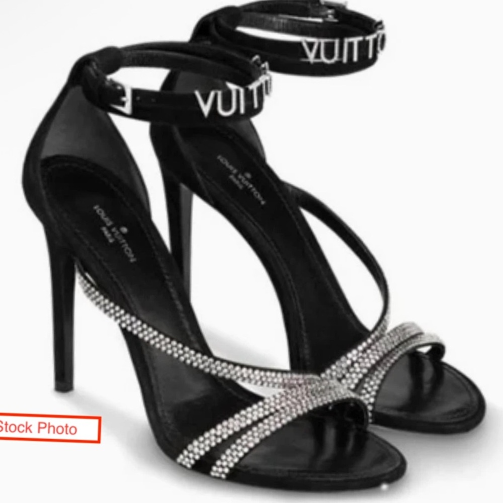 Louis Vuitton Black and Silver Strappy Heels